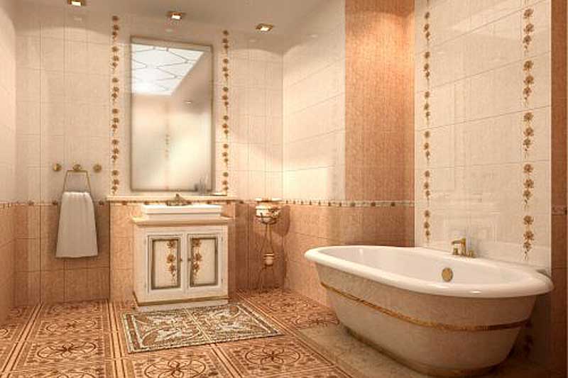 Интерьер ванной комнаты из керамической плитки