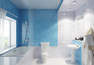 Красивый дизайн ванной комнаты, отделанной панелями ПВХ